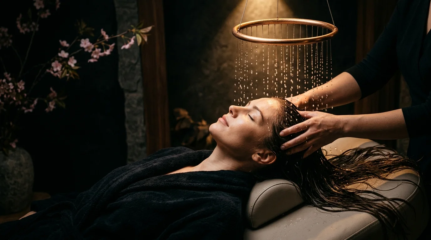 Soin Head Spa — massage du cuir chevelu sous douche sensorielle